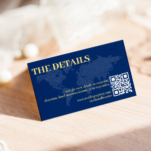 Blue World Map QR Code Hochzeitdetails Begleitkarte