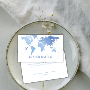 Blue World Map Reisediaper Raffle Baby Dusche Begleitkarte