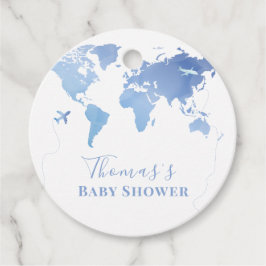 Blue World Map Reiseerlebnis Baby Dusche Geschenkanhänger