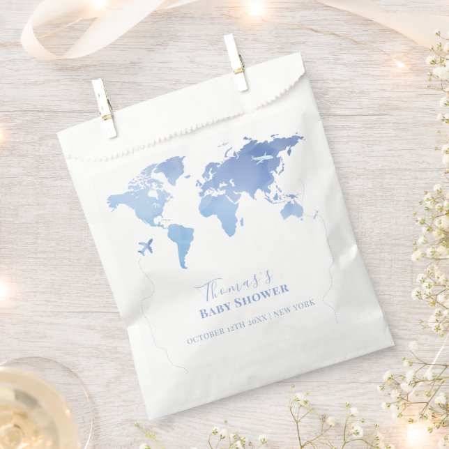 Blue World Map Reiseerlebnis Baby Dusche Geschenktütchen (Ausgeschnitten)