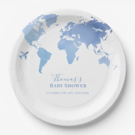 Blue World Map Reiseerlebnis Baby Dusche Pappteller