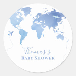 Blue World Map Reiseerlebnis Baby Dusche Runder Aufkleber