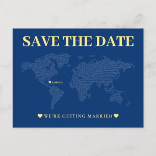 Blue World Map Wedding Postkarte