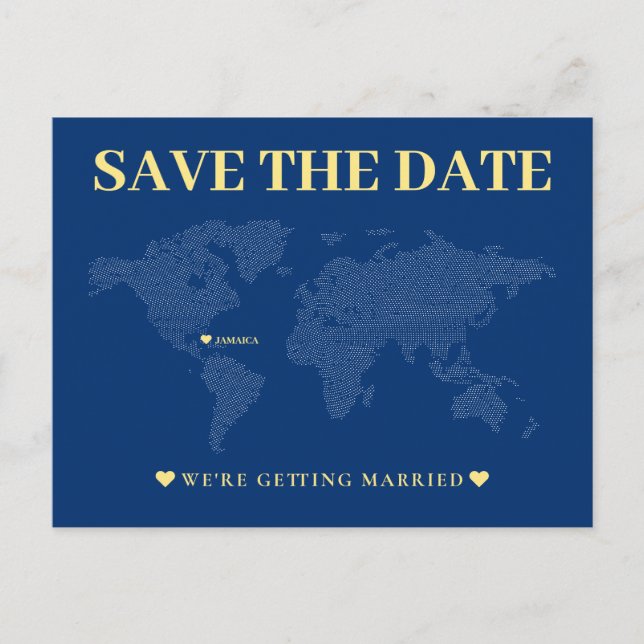 Blue World Map Wedding Postkarte (Vorderseite)