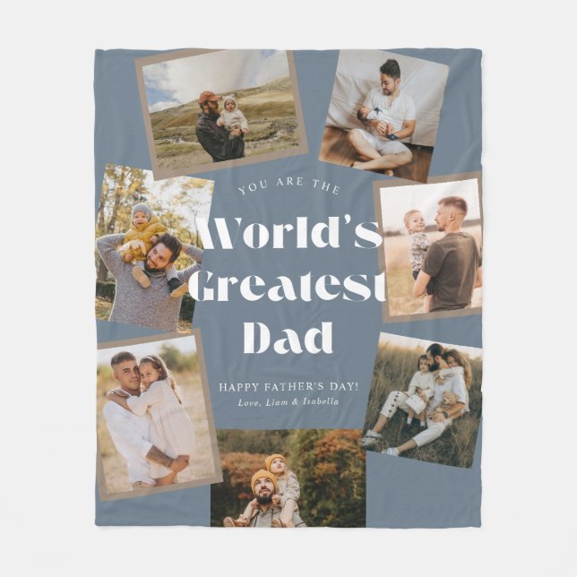 Blue World's Greatest Dad 7 Foto-Collage Fleecedecke (Vorderseite)