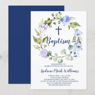 Blue Wreath Baby Boy Taufe Einladung