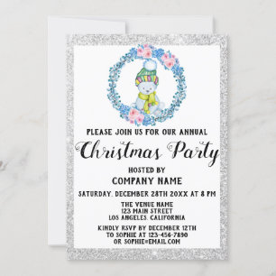 Blue Wreath Company Weihnachtsfest Party Silver Einladung