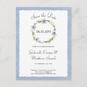 Blue Wreath Elegance Wedding Save the Date Ankündigungspostkarte
