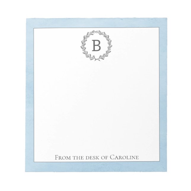 Blue Wreath Monogram Notepad Notizblock (Vorderseite)
