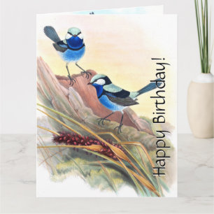 Blue Wren Birds Floral Wildlife Blume Geburtstag Karte