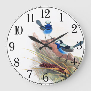 Blue Wren Birds Wildtiere Wall Clock Große Wanduhr