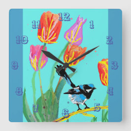 Blue Wren Watercolor Bird Kinderspielraum Uhr