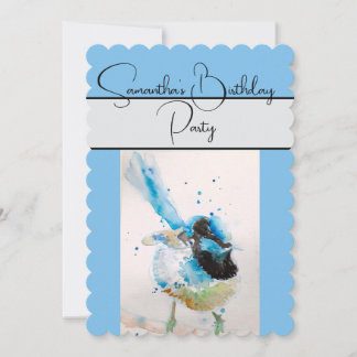 Blue Wren Watercolor Geburtstagsparty Einladung