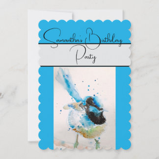 Blue Wren Watercolor Geburtstagsparty Einladung
