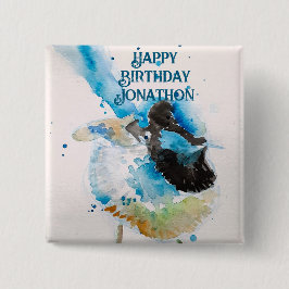 Blue Wren Watercolor Happy Birthday Wrens Aqua Button