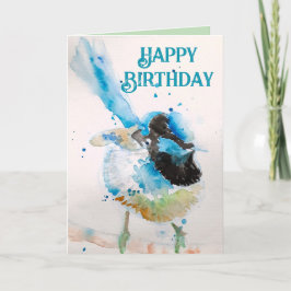 Blue Wren Watercolor Happy Birthday Wrens Aqua Karte