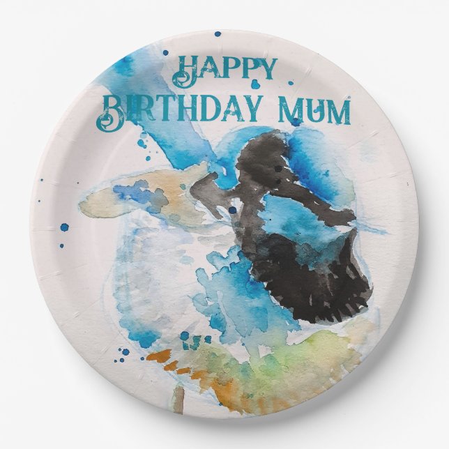 Blue Wren Watercolor Happy Birthday Wrens Aqua Pappteller (Vorderseite)