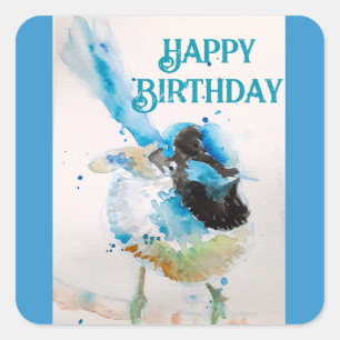 Blue Wren Watercolor Happy Birthday Wrens Aqua Quadratischer Aufkleber