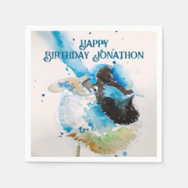 Blue Wren Watercolor Happy Birthday Wrens Aqua Serviette