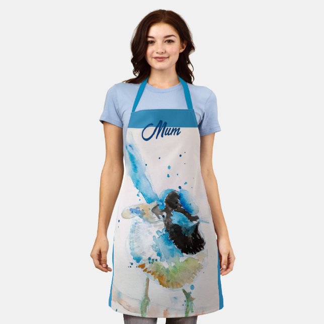 Blue Wren Wrens Watercolor Baby Blue Australian Schürze (Getragen)