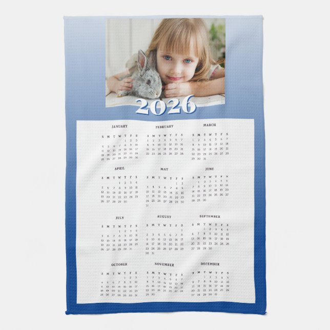 Blue Year 2026 Custom Foto Calendar Küchentuch (Vertikal)