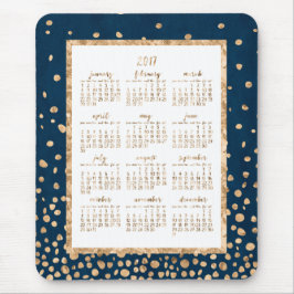 Blue Yearly 2017 Calendar Mouse Pads Gold Confetti Mousepad