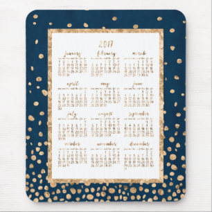 Blue Yearly 2017 Calendar Mouse Pads Gold Confetti Mousepad