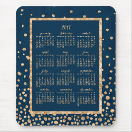Blue Yearly Calendar 2017 Mouse Pads Gold Confetti Mousepad