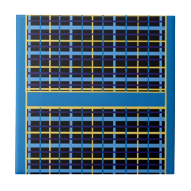 Blue Yeller Kariert Tile Design Fliese (Vorderseite)