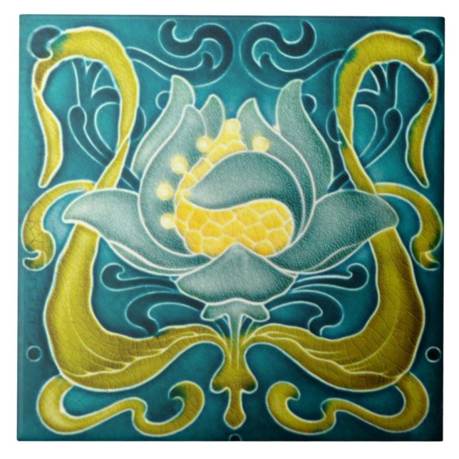 Blue & Yellow Art Nouveau Wall Tile Fliese (Vorderseite)