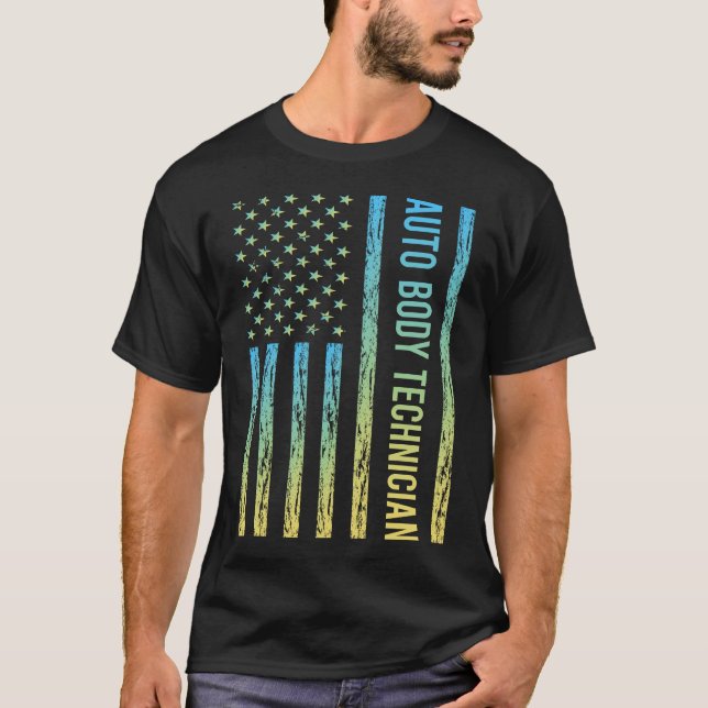 Blue Yellow Auto Body Techniker T-Shirt (Vorderseite)
