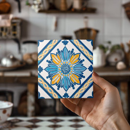 Blue Yellow Azulejo Mediterranes Floral Zuhause De Fliese