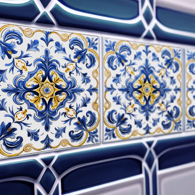 Blue & Yellow Azulejo Talavera Ceramic Tile Fliese (Von Creator hochgeladen)