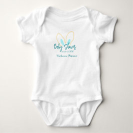 Blue yellow baby shower name date animal ear cute  baby strampler