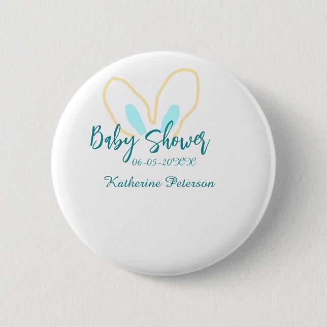 Blue yellow baby shower name date animal ear cute  button (Vorderseite)
