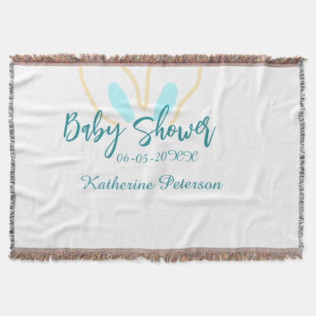 Blue yellow baby shower name date animal ear cute  decke (Vorderseite)