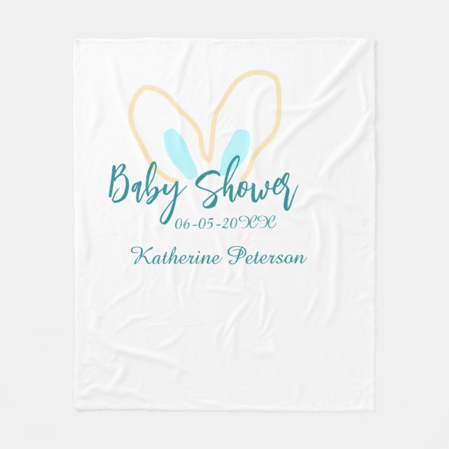 Blue yellow baby shower name date animal ear cute  fleecedecke (Vorderseite)