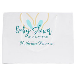 Blue yellow baby shower name date animal ear cute  große geschenktüte