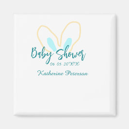 Blue yellow baby shower name date animal ear cute  magnet