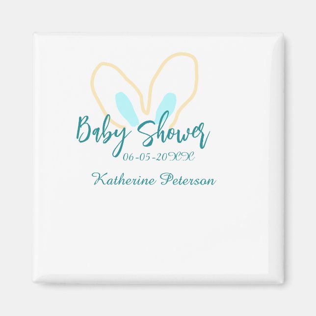 Blue yellow baby shower name date animal ear cute  magnet (Vorne)