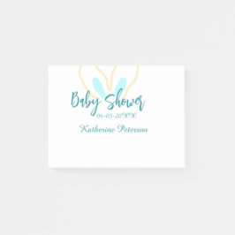 Blue yellow baby shower name date animal ear cute  post-it klebezettel