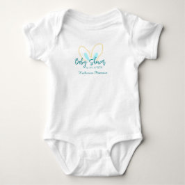 Blue yellow baby shower name date animal ear cute  strampler