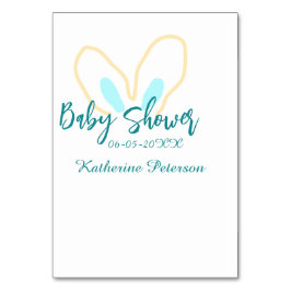 Blue yellow baby shower name date animal ear cute  tischnummer