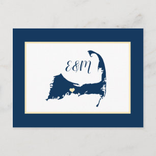 Blue Yellow Cape Cod Wedding Save the Date Postkarte