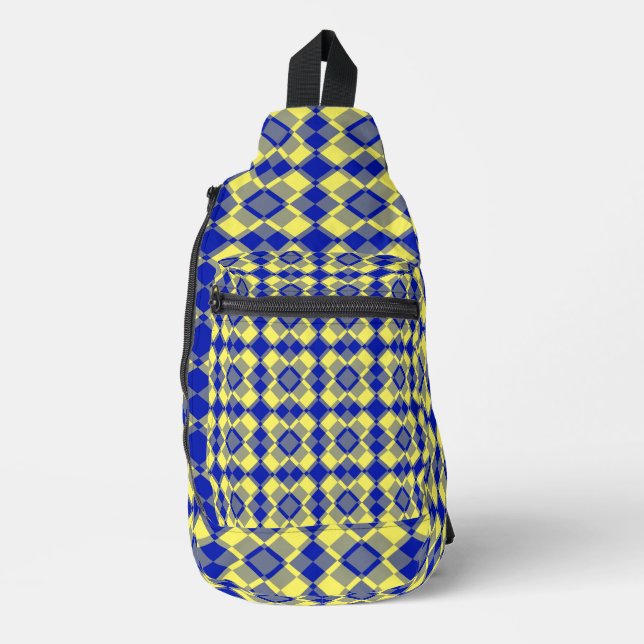 Blue Yellow Checker Argyle Pattern Crossbody Bag (Vorderseite)
