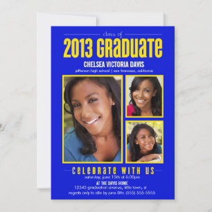 Blue Yellow Class of 2013 Graduate Foto Einladung