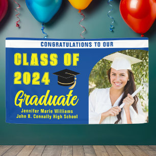 Blue Yellow Class of 2024 Abschluss Foto Party Banner