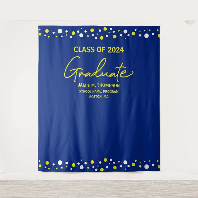 Blue Yellow Class of 2024 Backdrop Abschluss Wandteppich (Vorderseite)