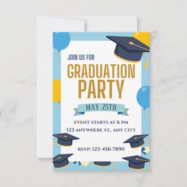 Blue Yellow Colorful Graduation Party Invitation Einladung (Vorderseite)