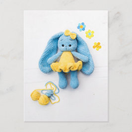 Blue & Yellow Crochet Bunny — Cozy Handmade Art Postkarte